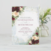 ブルゴーニュエレガントー赤面金ゴールドフローラカントリーウェディング 招待状 (スタンド正面)