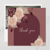 ブルゴーニュエレガントー輝く水の色のバラの結婚 サンキューカード (正面/裏面)