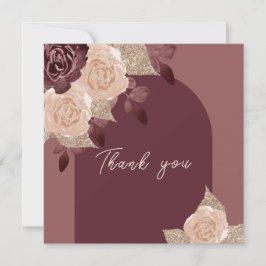ブルゴーニュエレガントー輝く水の色のバラの結婚 サンキューカード