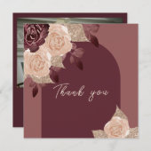 ブルゴーニュエレガントー輝く水の色のバラの結婚 サンキューカード (正面/裏面)