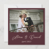 ブルゴーニュエレガントー輝く水の色のバラの結婚 サンキューカード (裏面)