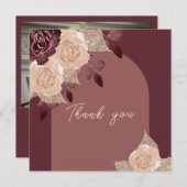 ブルゴーニュエレガントー輝く水の色のバラの結婚 サンキューカード (正面/裏面)