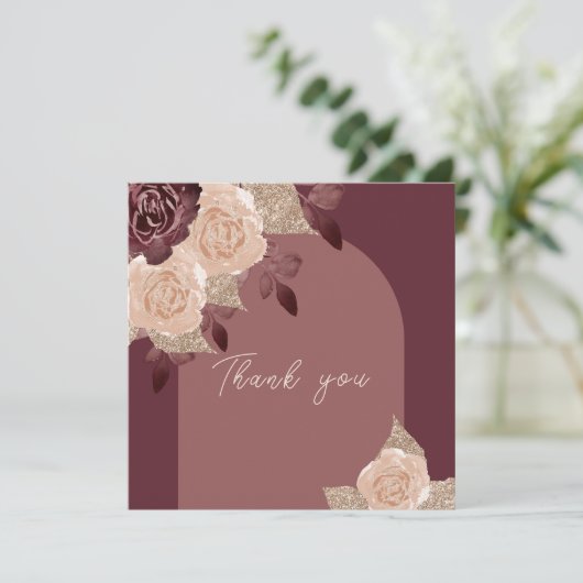 ブルゴーニュエレガントー輝く水の色のバラの結婚 サンキューカード (スタンド正面)