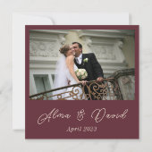 ブルゴーニュエレガントー輝く水の色のバラの結婚 サンキューカード (裏面)