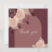 ブルゴーニュエレガントー輝く水の色のバラの結婚 サンキューカード (正面)
