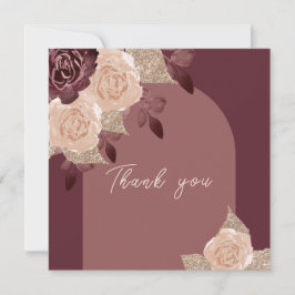 ブルゴーニュエレガントー輝く水の色のバラの結婚 サンキューカード