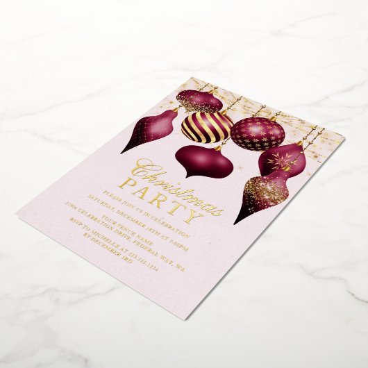ブルゴーニュエレガントー金ゴールドオーナメントクリスマスパーティー 箔招待状 (回転した状態)