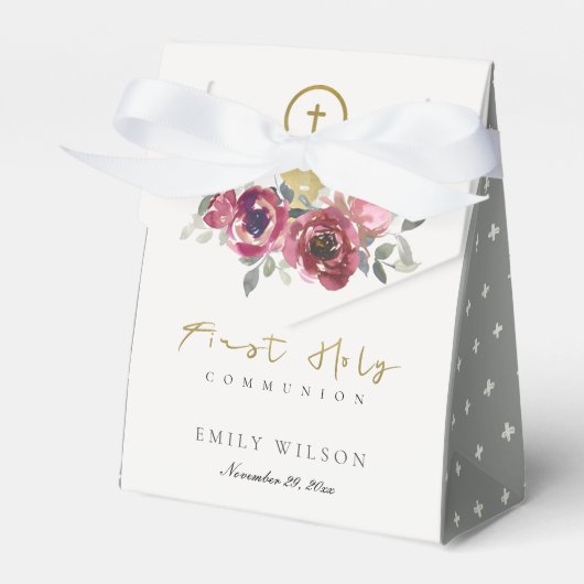 ブルゴーニュエレガントー金ゴールドフローラ初の聖餐式 フェイバーボックス (正面サイド)