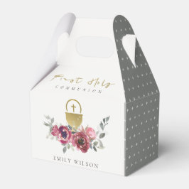 ブルゴーニュエレガントー金ゴールドフローラ初の聖餐式 フェイバーボックス