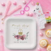 ブルゴーニュエレガントー金ゴールドフローラ初の聖餐式 ペーパープレート (パーティー)