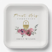 ブルゴーニュエレガントー金ゴールドフローラ初の聖餐式 ペーパープレート (正面)