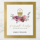 ブルゴーニュエレガントー金ゴールドフローラ初の聖餐式 ワインラベル (シングルラベル)