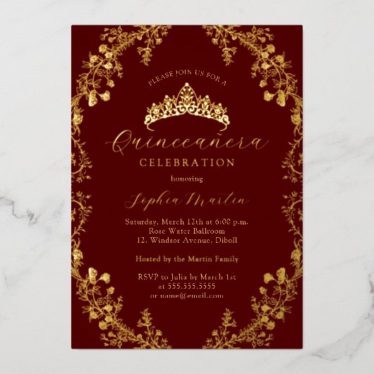 ブルゴーニュエレガントー金ゴールドヴィンテージキンセアニェラ 箔招待状 (正面)