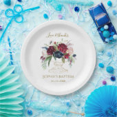 ブルゴーニュエレガントー青い水色の花の洗礼 ペーパープレート (パーティー)