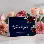 ブルゴーニュエレガントー&ネイビーブルーフラワーサンキューカード サンキューカード