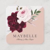 ブルゴーニュエレガントー&ホワイトマーブルウォーターのカラーフローラ スクエア名刺 (正面)