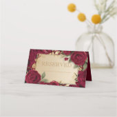 ブルゴーニュエレガントー・レッド・ローズと金ゴールド結婚ズ プレイスカード (裏面)