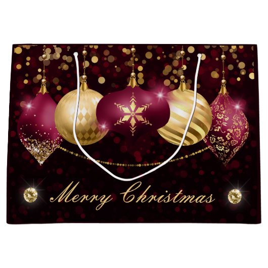 ブルゴーニュエレガントー&金ゴールドウィンターボードクリスマスクリスマス ラージペーパーバッグ (正面)