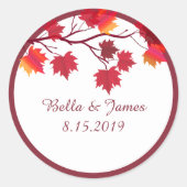ブルゴーニュエレガント秋秋の葉の結婚式用シール ラウンドシール (正面)