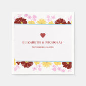 ブルゴーニュエレガント結婚モダンフローラ スタンダードカクテルナプキン (正面)