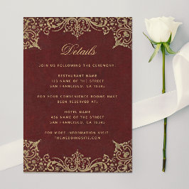 ブルゴーニュエレガント詳細ヴィンテージ結婚金ゴールド エンクロージャーカード