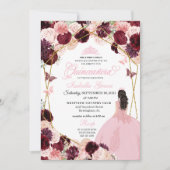 ブルゴーニュエレガント赤面ピンクフローラキンセアニェラ 招待状 (正面)