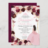 ブルゴーニュエレガント赤面ピンクフローラキンセアニェラ 招待状 (正面/裏面)