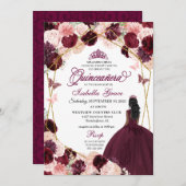 ブルゴーニュエレガント赤面ピンクフローラキンセアニェラInv 招待状 (正面/裏面)