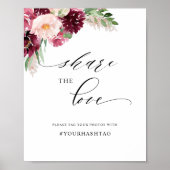 ブルゴーニュエレガント赤面ピンクフローラハッシュタグ記号 ポスター (正面)