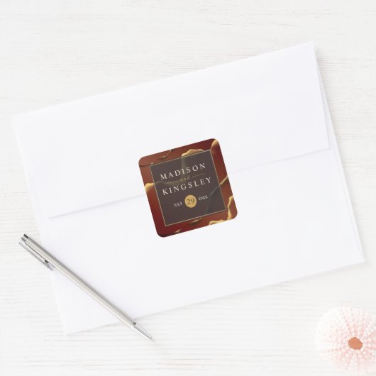 🤵ブルゴーニュエレガント金ゴールドイン抽象芸術結婚ズ スクエアシール (封筒)