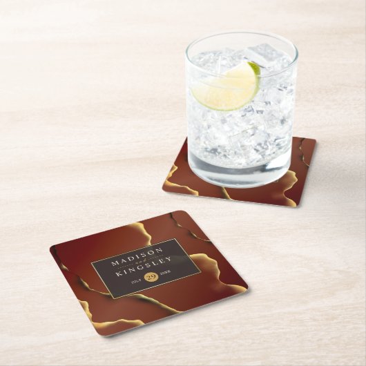 🤵ブルゴーニュエレガント金ゴールドイン抽象芸術結婚ズ スクエアペーパーコースター (インサイチュ)