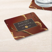 🤵ブルゴーニュエレガント金ゴールドイン抽象芸術結婚ズ スクエアペーパーコースター (アングル)