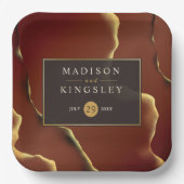 🤵ブルゴーニュエレガント金ゴールドイン抽象芸術結婚ズ ペーパープレート (正面)