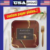 🤵ブルゴーニュエレガント金ゴールドイン抽象芸術結婚ズ ペーパープレート