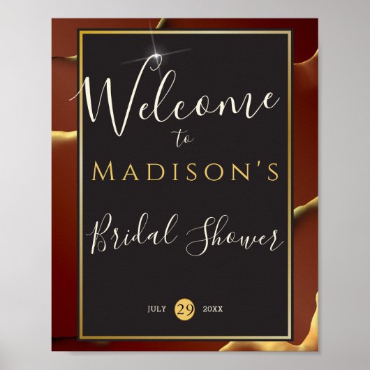 🤵ブルゴーニュエレガント金ゴールドイン抽象芸術結婚ズ ポスター (正面)