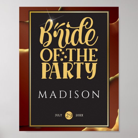 🤵ブルゴーニュエレガント金ゴールドイン抽象芸術結婚ズ ポスター (正面)