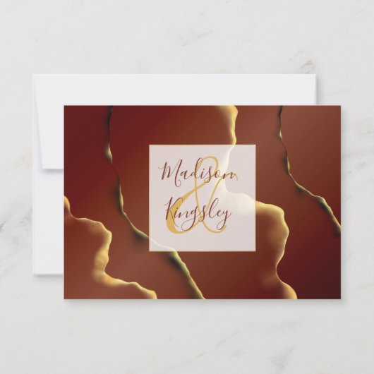 🤵ブルゴーニュエレガント金ゴールドイン抽象芸術結婚ズ 出欠カード (裏面)