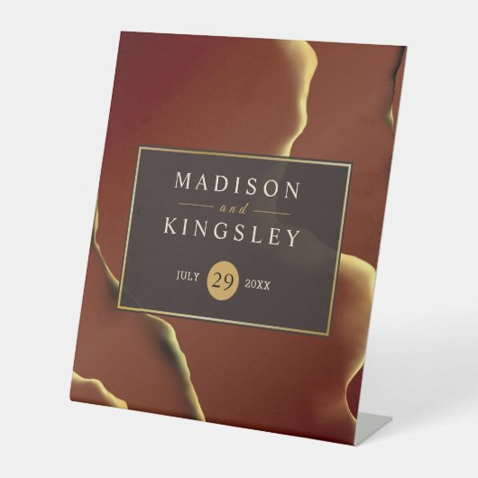 🤵ブルゴーニュエレガント金ゴールドイン抽象芸術結婚ズ 台座サイン (正面)