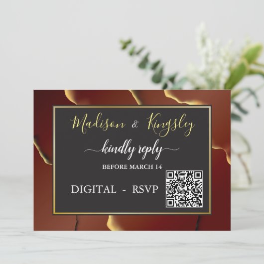 🤵ブルゴーニュエレガント金ゴールドイン抽象芸術結婚ズ 招待状 (スタンド正面)