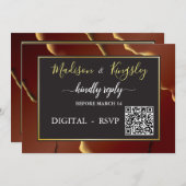 🤵ブルゴーニュエレガント金ゴールドイン抽象芸術結婚ズ 招待状 (正面/裏面)