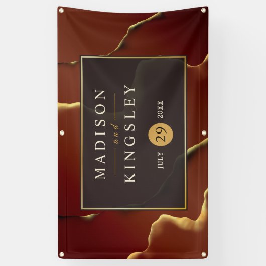 🤵ブルゴーニュエレガント金ゴールドイン抽象芸術結婚ズ 横断幕 (縦)