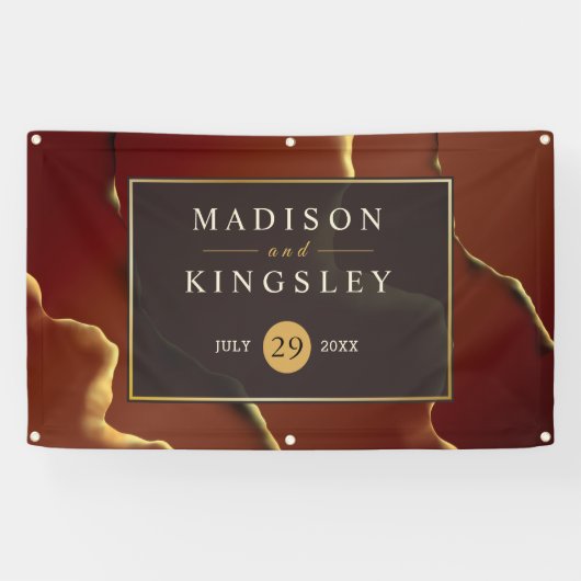 🤵ブルゴーニュエレガント金ゴールドイン抽象芸術結婚ズ 横断幕 (横)