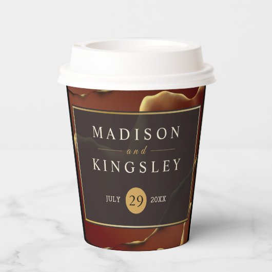 🤵ブルゴーニュエレガント金ゴールドイン抽象芸術結婚ズ 紙コップ (裏面)