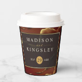 🤵ブルゴーニュエレガント金ゴールドイン抽象芸術結婚ズ 紙コップ (正面)