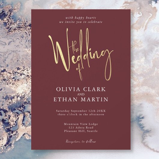 ブルゴーニュエレガント金ゴールドシンプル招待状 招待状