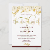 ブルゴーニュエレガント金ゴールドタイポグラフィ金ゴールドホワイトローズ 招待状 (正面)