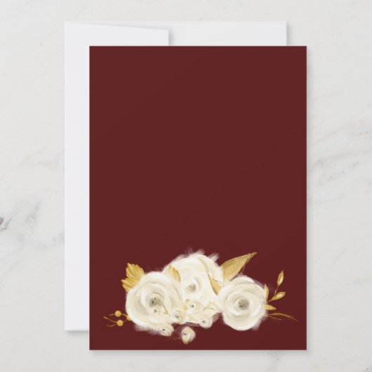 ブルゴーニュエレガント金ゴールドタイポグラフィ金ゴールドホワイトローズ 招待状 (裏面)