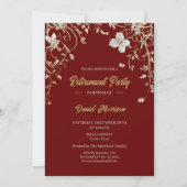 ブルゴーニュエレガント金ゴールドフローラフレーム退職2025 招待状 (正面)