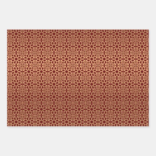 ブルゴーニュエレガント金ゴールド幾何学的アラビア語イードカレム ラッピングペーパーシート (正面2)