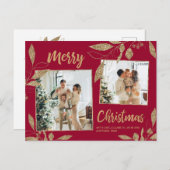 ブルゴーニュエレガント金ゴールド植物学2フォトクリスマス ポストカード (正面/裏面)